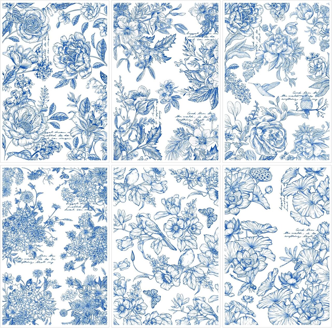 Blue Flower Rub on Transfers for Crafts - 6 Sheets (Blue Flower) 12 x 8 inches